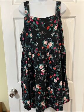 Old Navy Rayon Black Floral Fit & Flare Cami Mini Dress